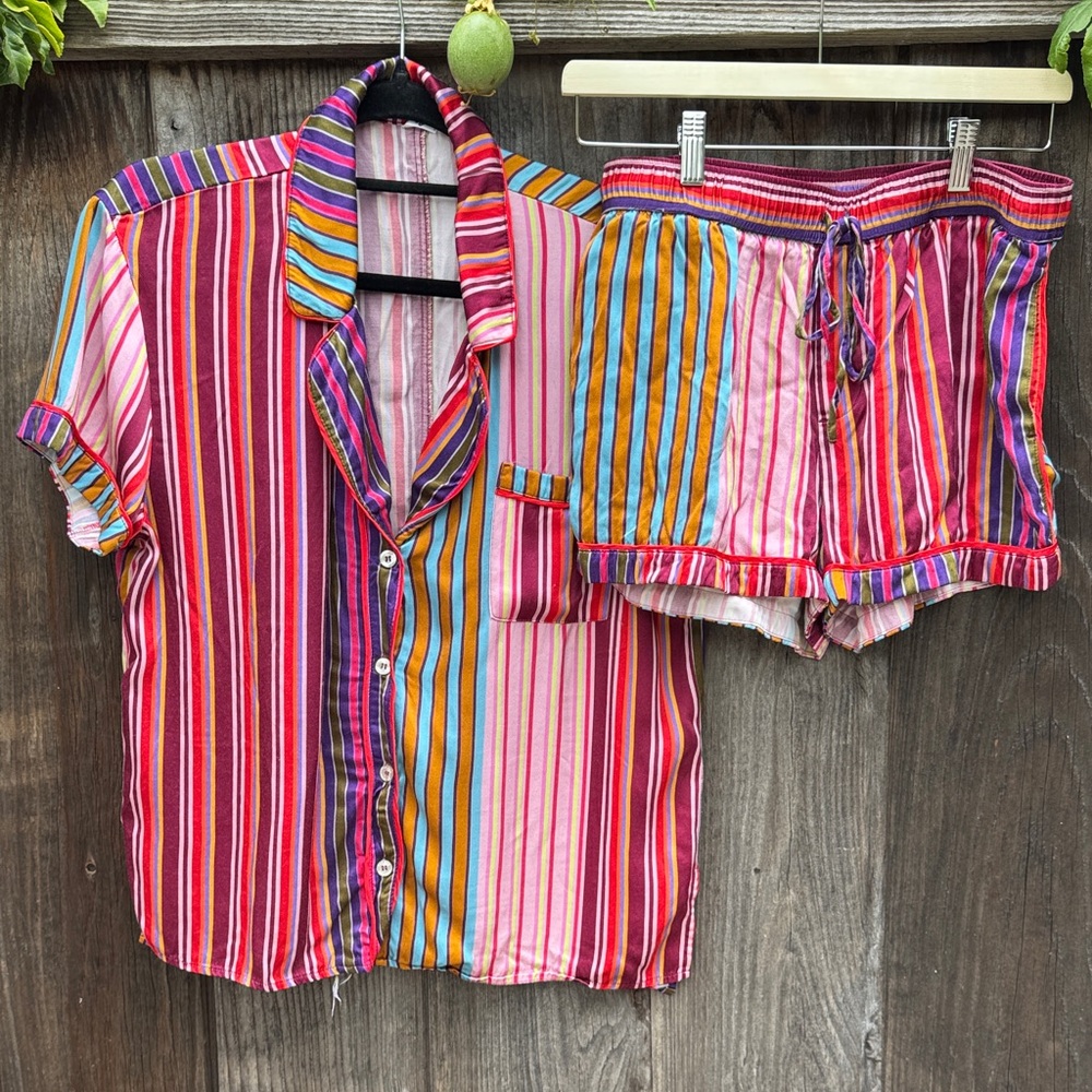Colorful Striped Shirt and Shorts Sleep Set